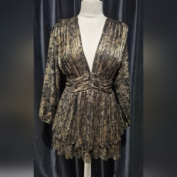 Zara Tops - Zara Metallic Black and Gold Blouse